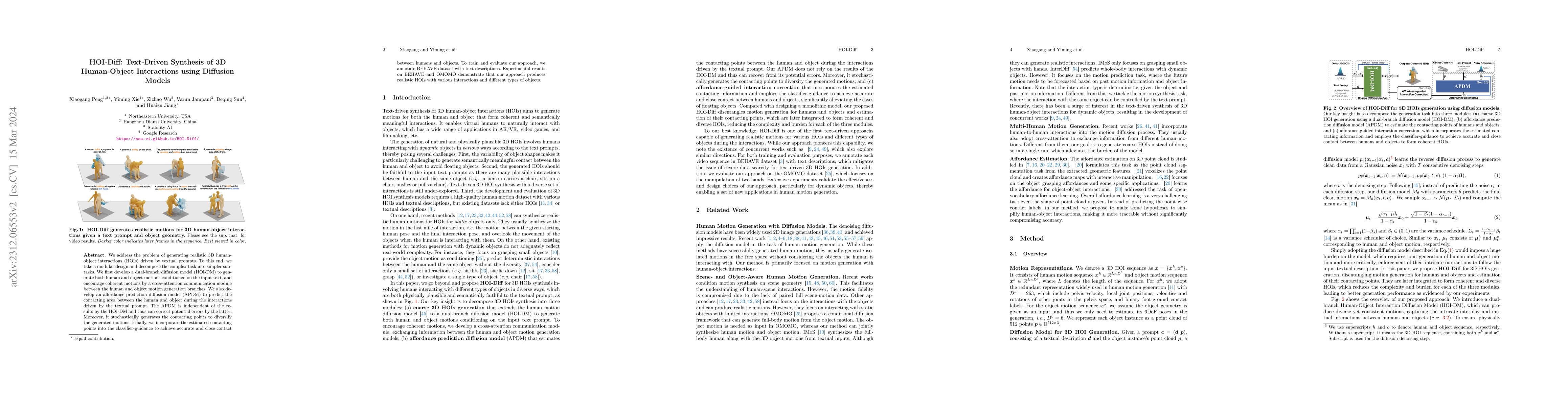 Thumbnail for HOI-Diff: Text-Driven Synthesis of 3D Human-Object Interactions using
  Diffusion Models