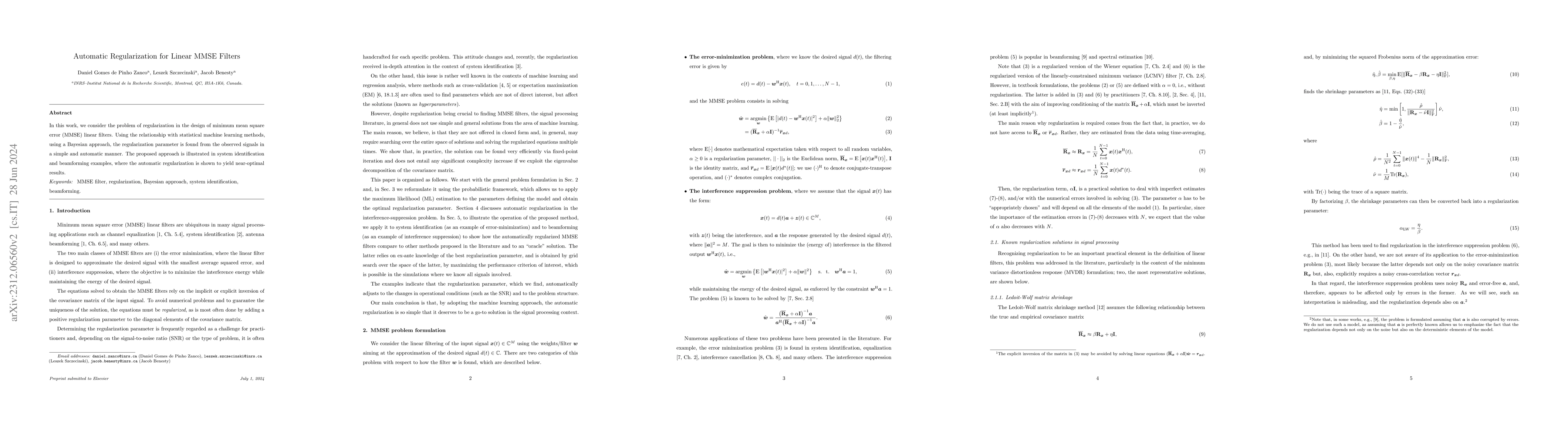 Thumbnail for Automatic Regularization for Linear MMSE Filters
