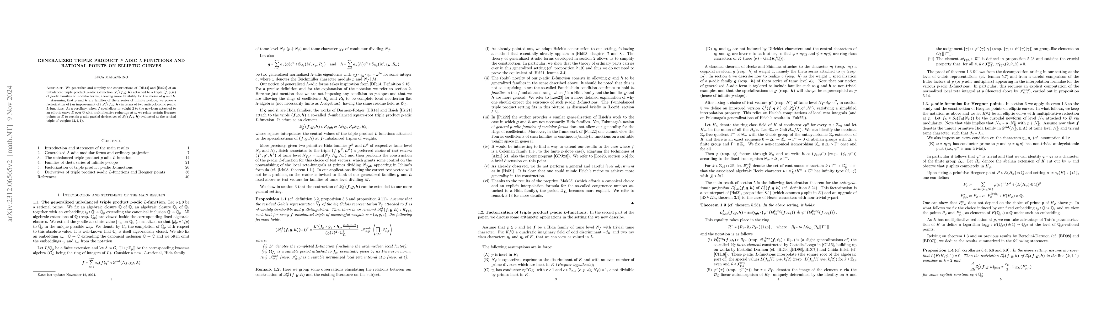 Thumbnail for Generalized triple product $p$-adic $L$-functions and rational points on
  elliptic curves