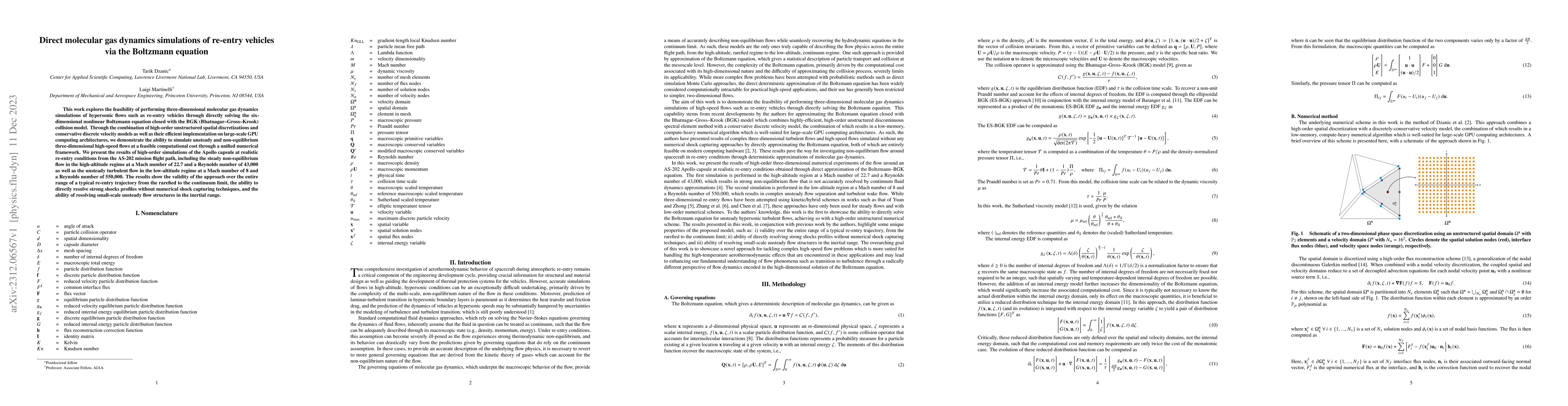 Thumbnail for Direct molecular gas dynamics simulations of re-entry vehicles via the
  Boltzmann equation