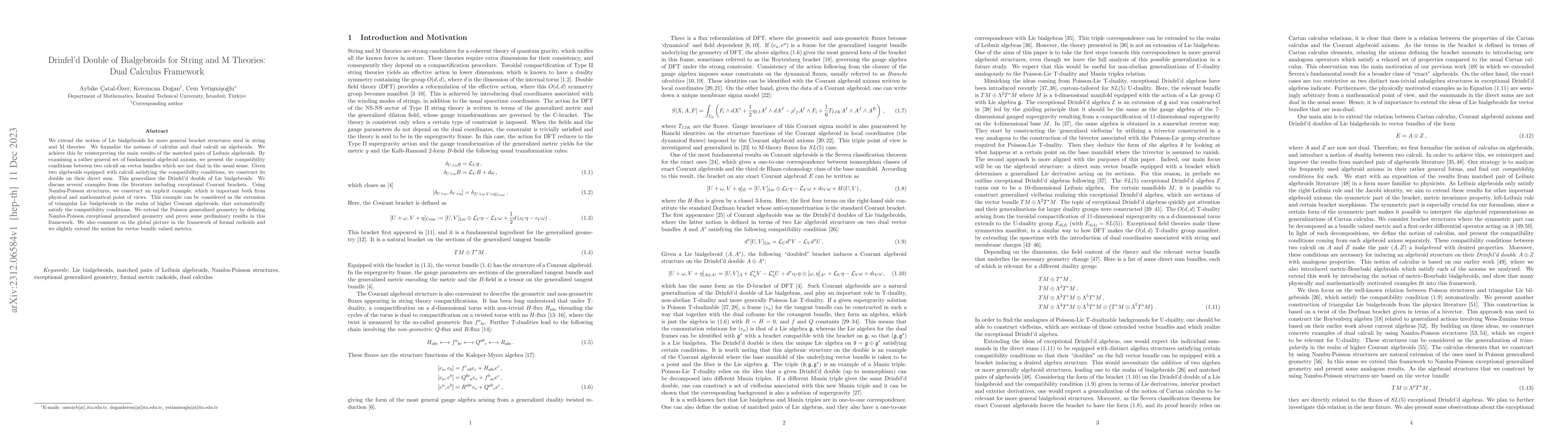 Thumbnail for Drinfel'd Double of Bialgebroids for String and M Theories: Dual
  Calculus Framework