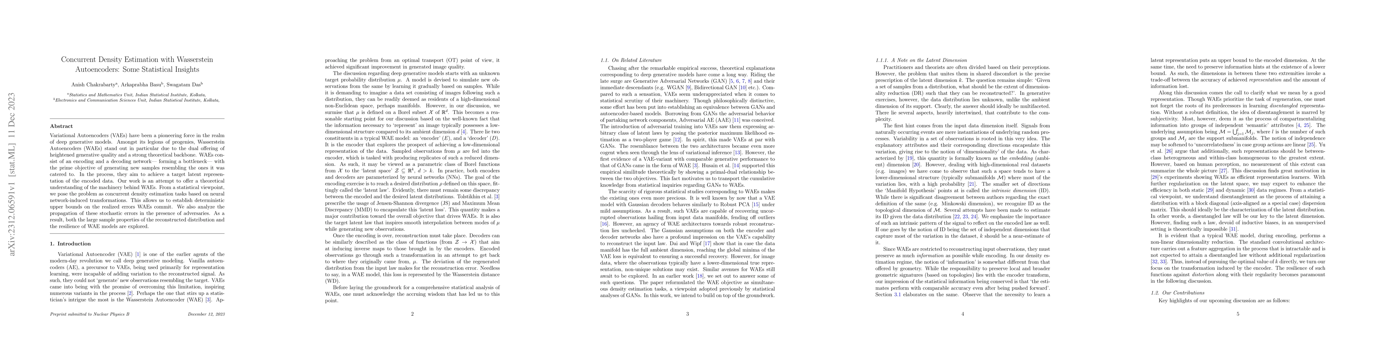 Thumbnail for Concurrent Density Estimation with Wasserstein Autoencoders: Some
  Statistical Insights