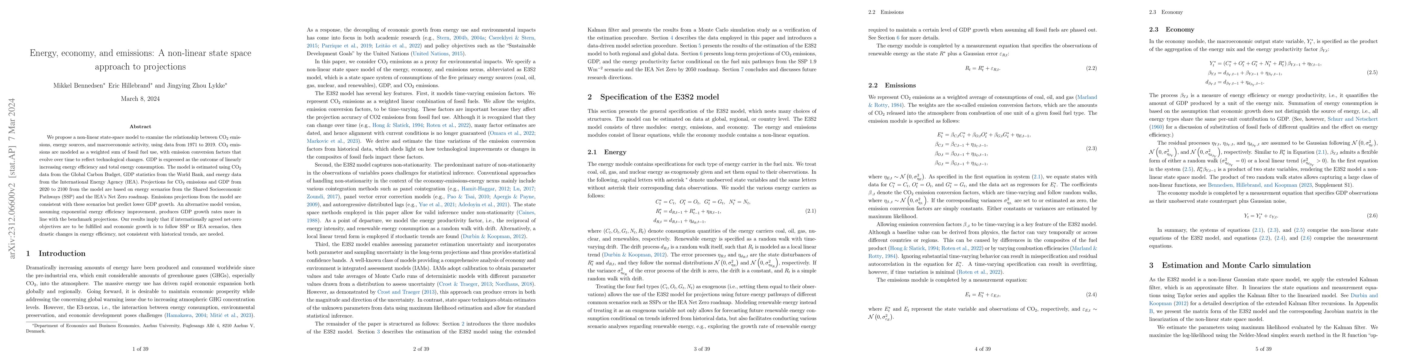 Thumbnail for Energy, economy, and emissions: A non-linear state space approach to
  projections