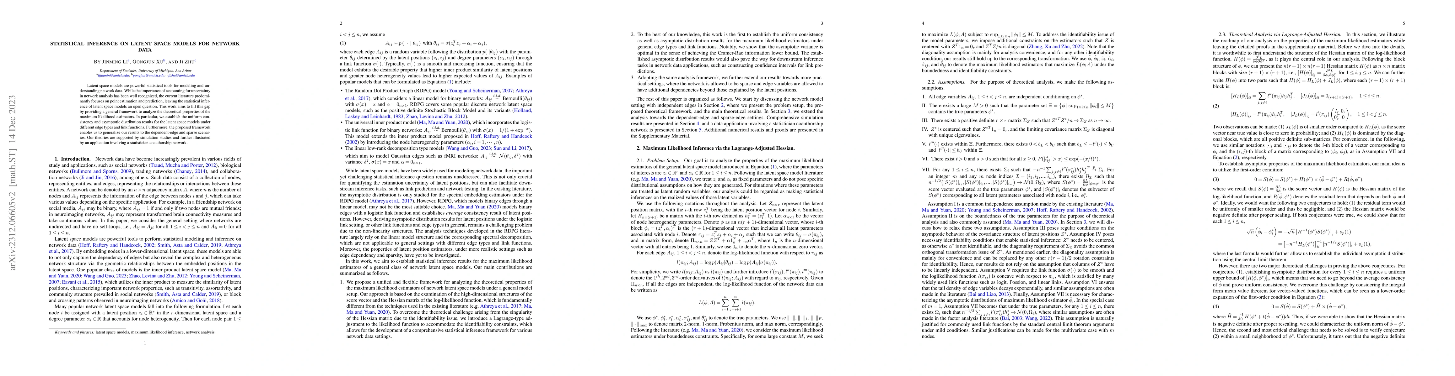 Thumbnail for Statistical Inference on Latent Space Models for Network Data