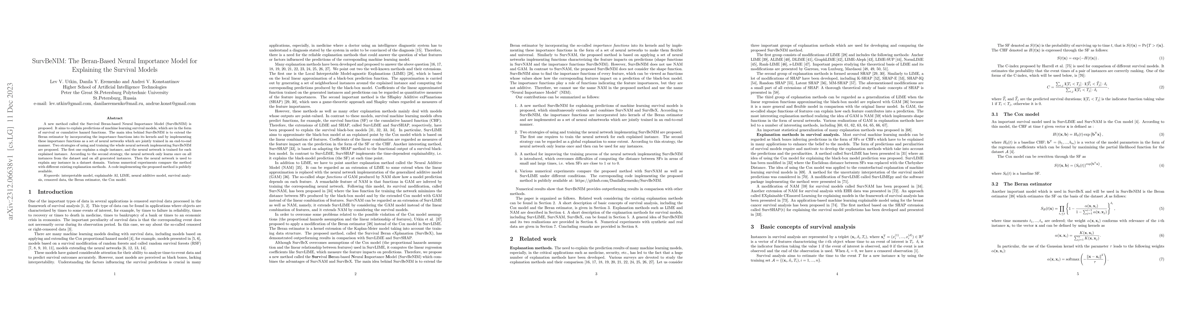 Thumbnail for SurvBeNIM: The Beran-Based Neural Importance Model for Explaining the
  Survival Models