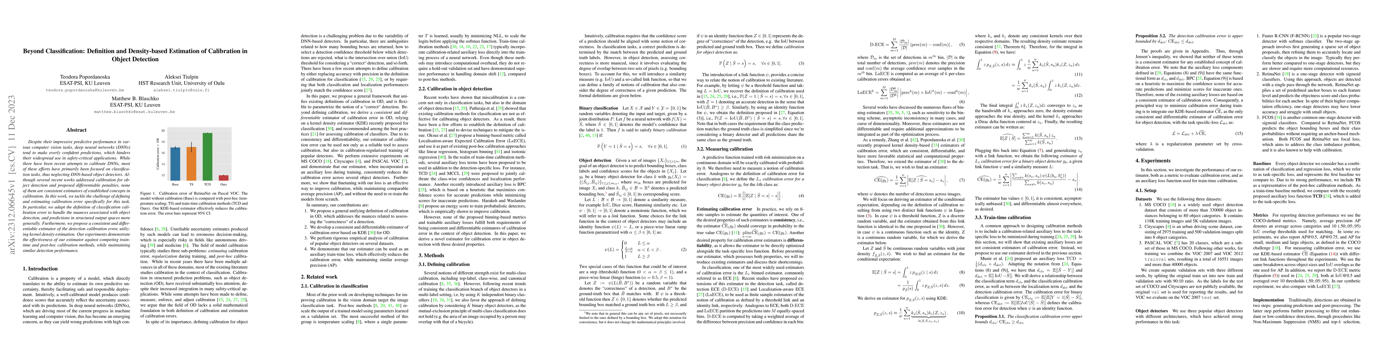Thumbnail for Beyond Classification: Definition and Density-based Estimation of
  Calibration in Object Detection