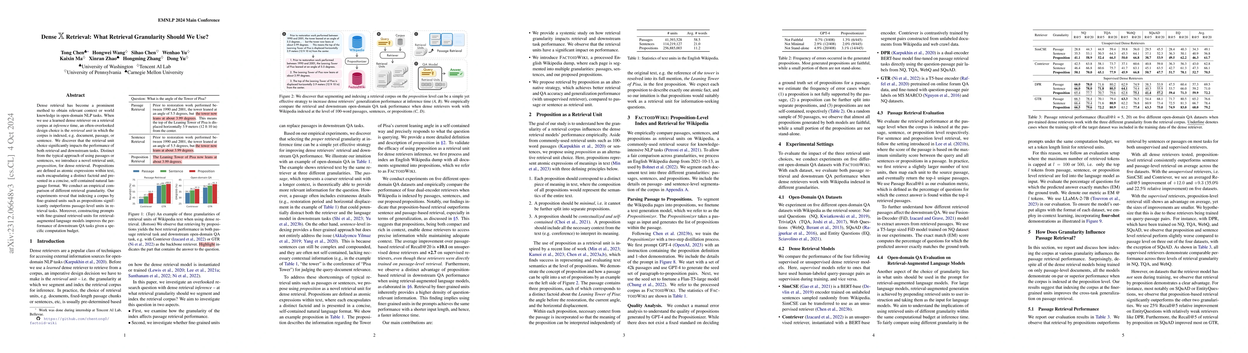 Thumbnail for Dense X Retrieval: What Retrieval Granularity Should We Use?