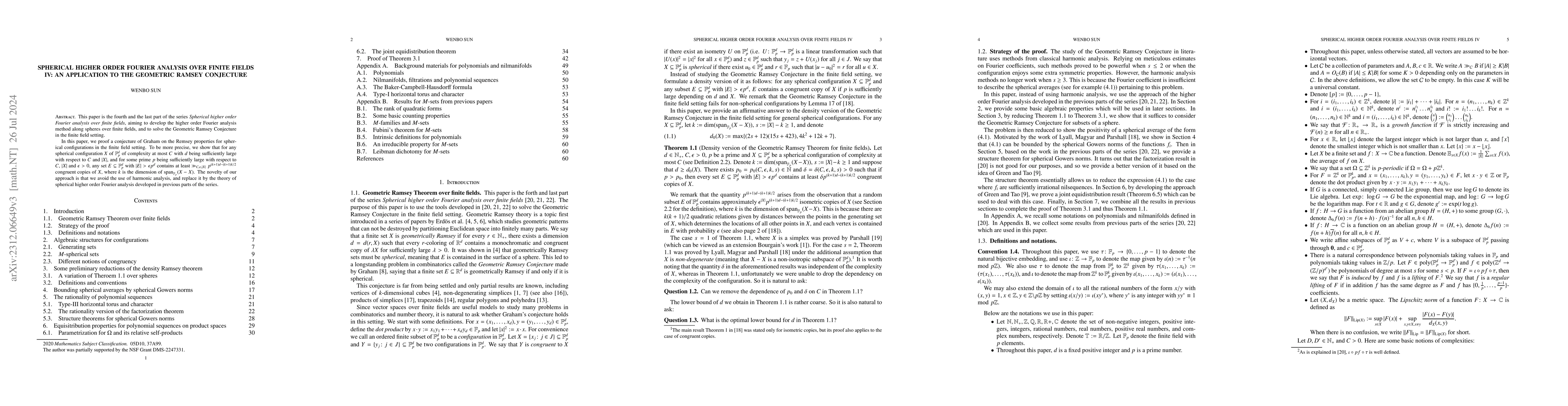 Thumbnail for Spherical higher order Fourier analysis over finite fields IV: an
  application to the Geometric Ramsey Conjecture
