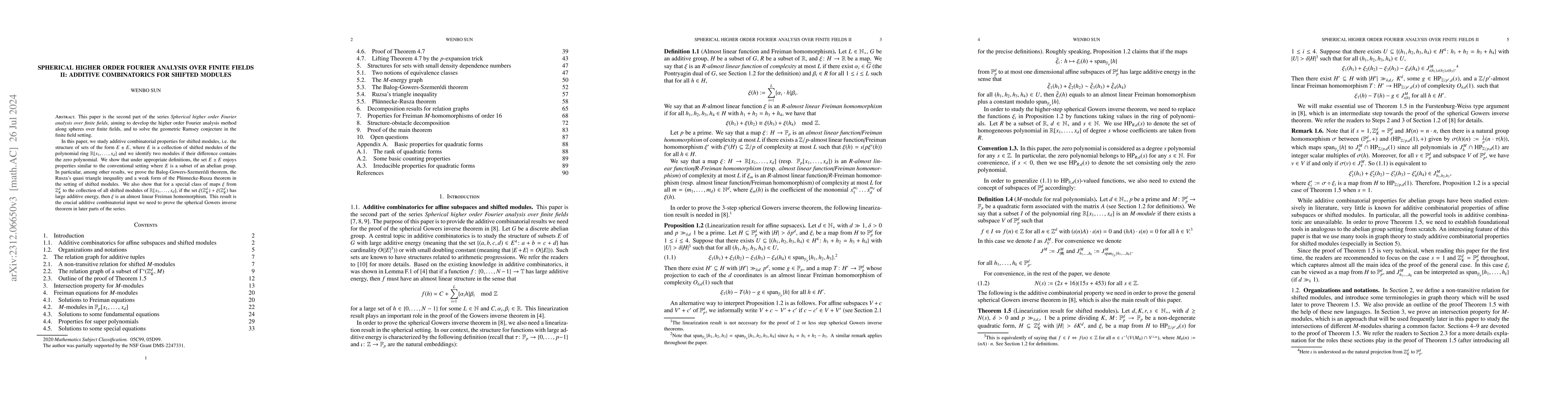 Thumbnail for Spherical higher order Fourier analysis over finite fields II: additive
  combinatorics for shifted ideals