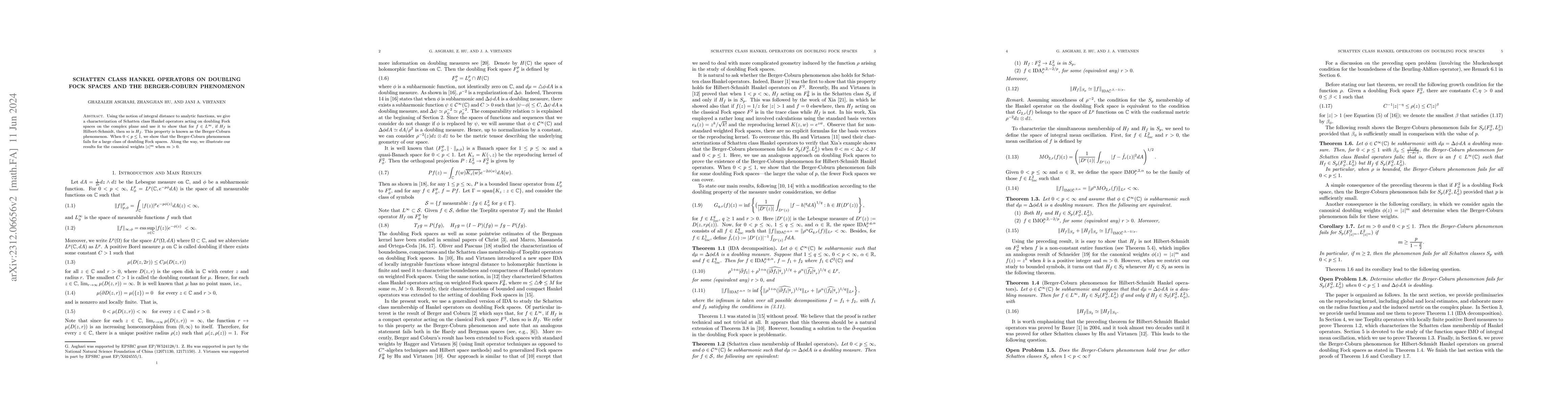 Thumbnail for Schatten class Hankel operators on doubling Fock spaces and the
  Berger-Coburn phenomenon