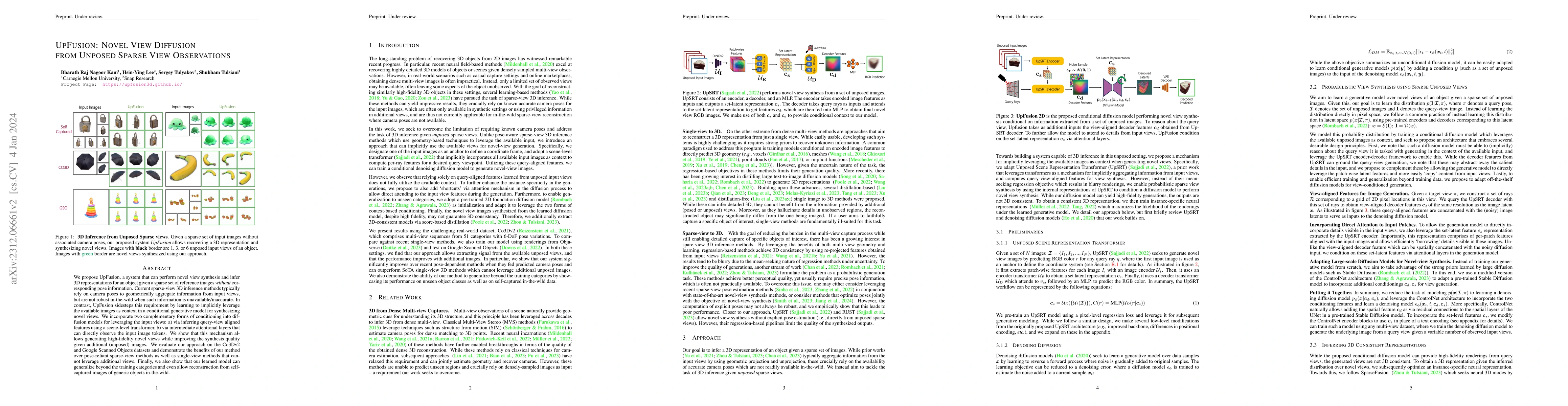 Thumbnail for UpFusion: Novel View Diffusion from Unposed Sparse View Observations