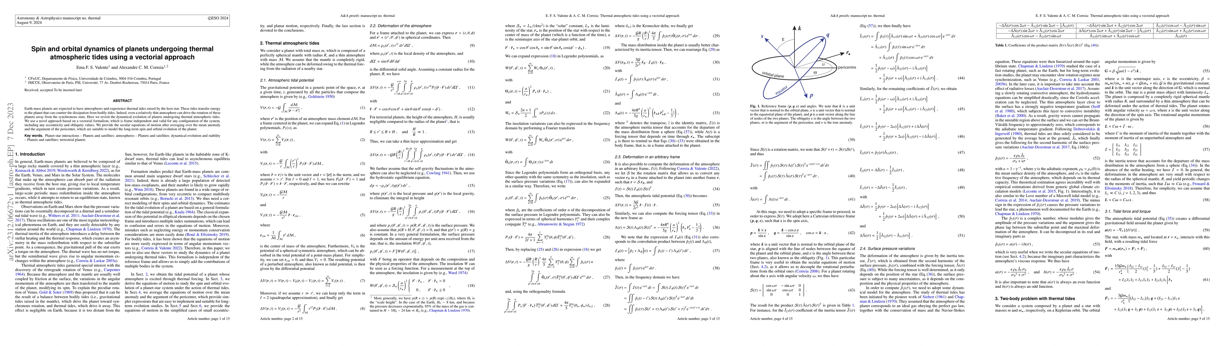 Thumbnail for Spin and orbital dynamics of planets undergoing thermal atmospheric
  tides using a vectorial approach