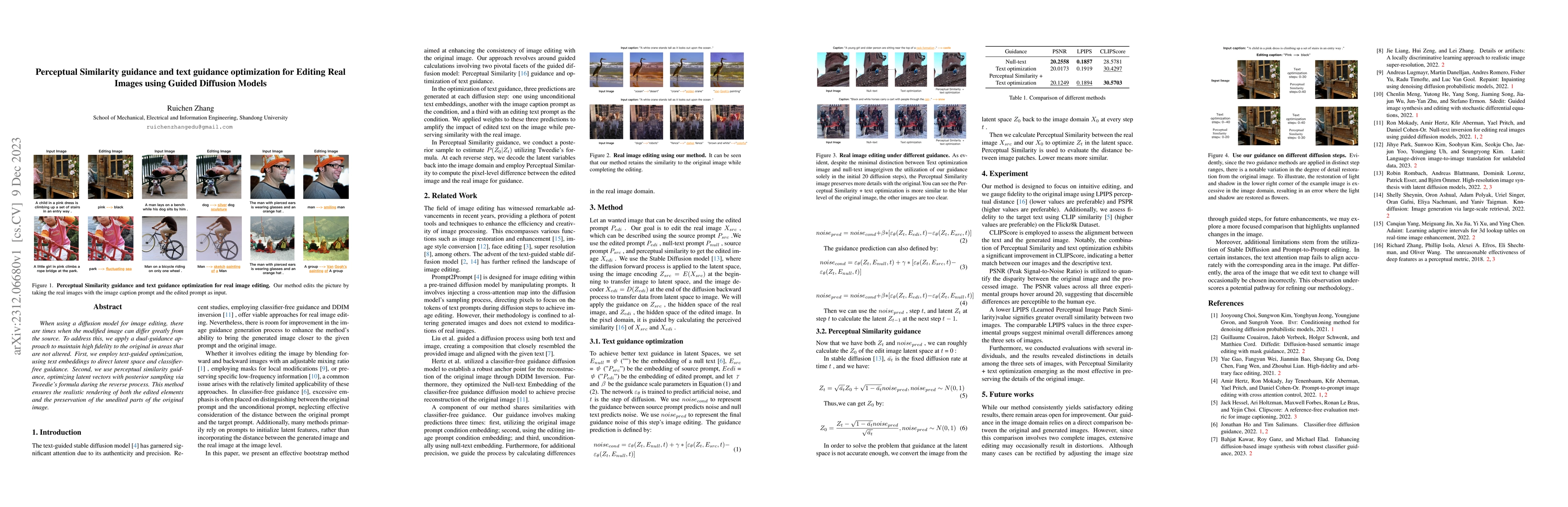 Thumbnail for Perceptual Similarity guidance and text guidance optimization for
  Editing Real Images using Guided Diffusion Models