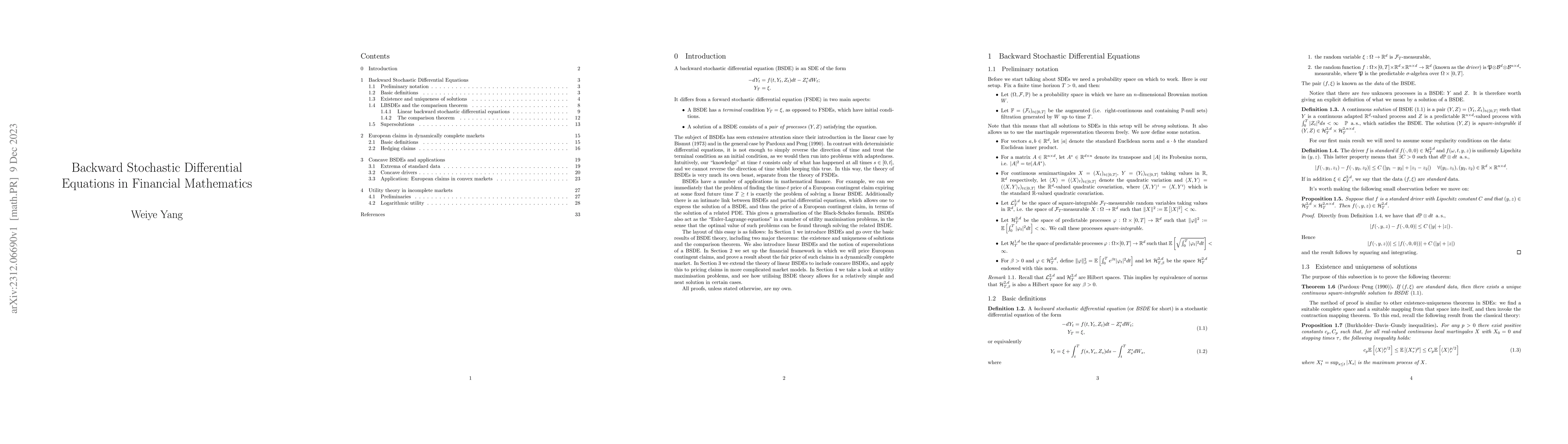 Thumbnail for Backward Stochastic Differential Equations in Financial Mathematics
