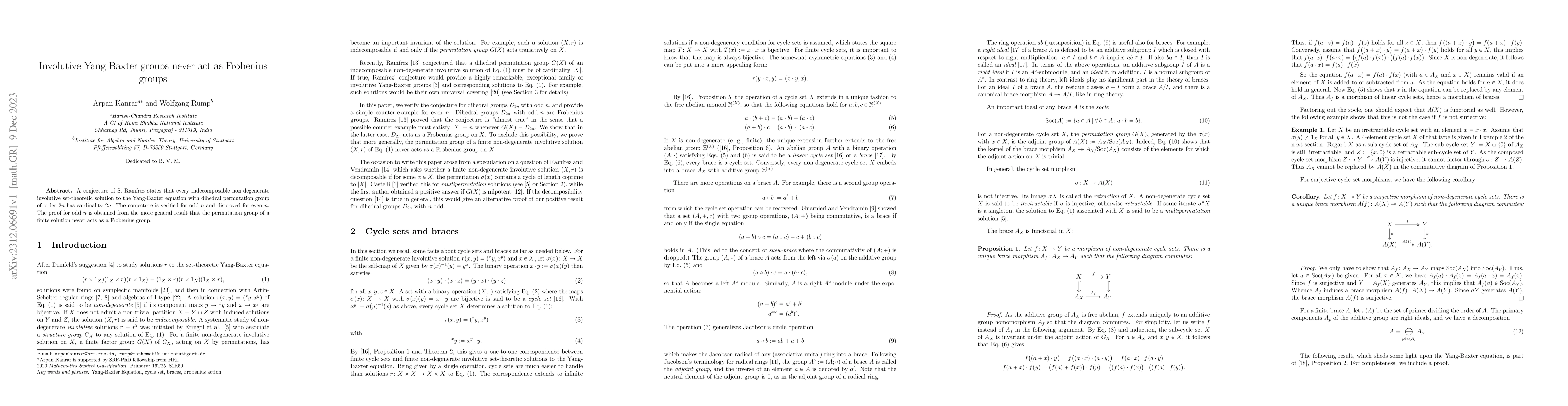 Thumbnail for Involutive Yang-Baxter groups never act as Frobenius groups