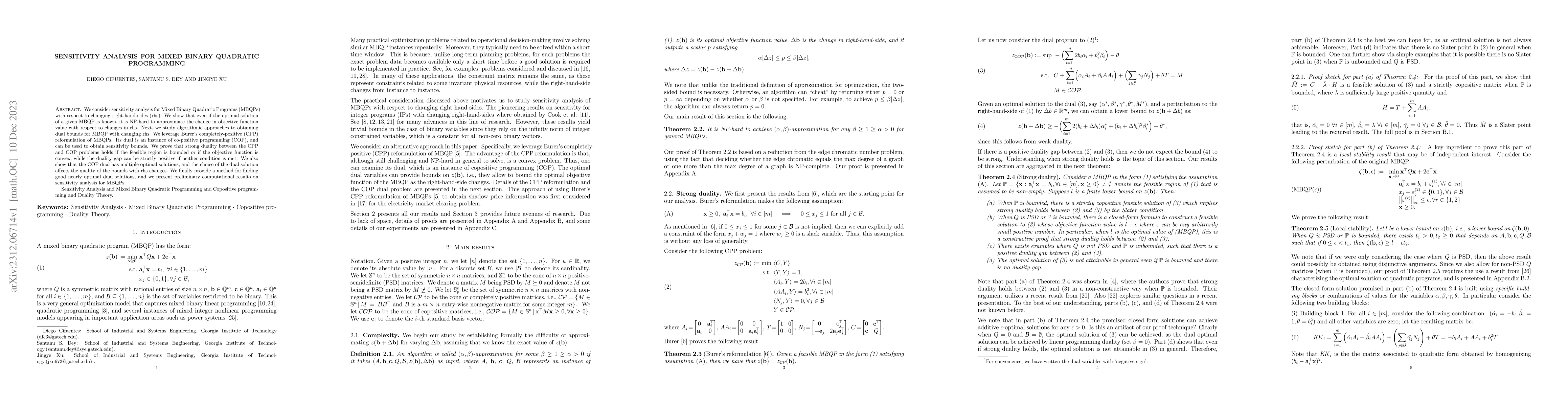 Thumbnail for Sensitivity analysis for mixed binary quadratic programming