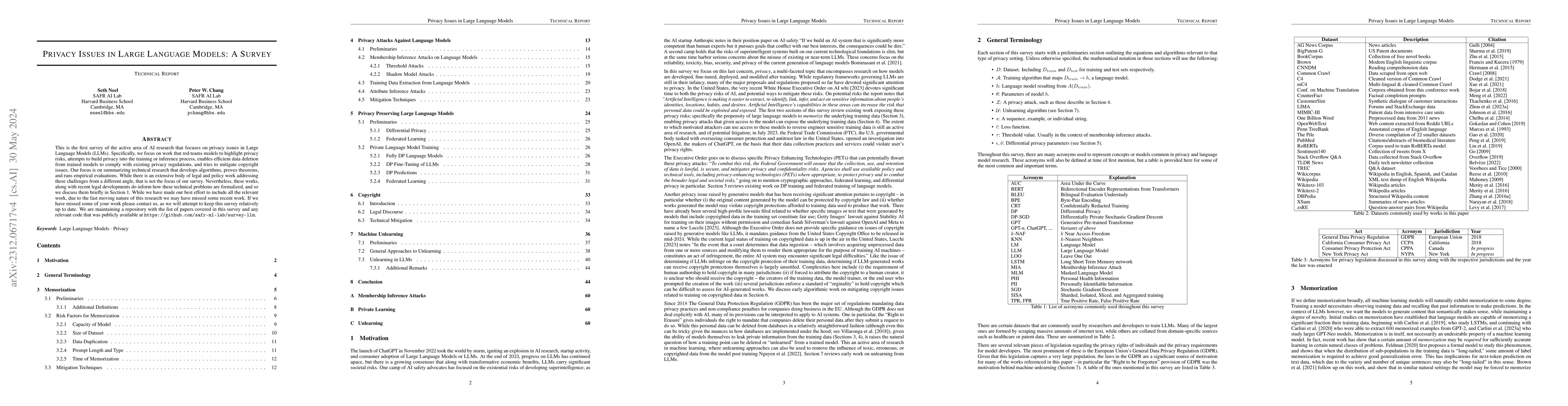 Thumbnail for Privacy Issues in Large Language Models: A Survey