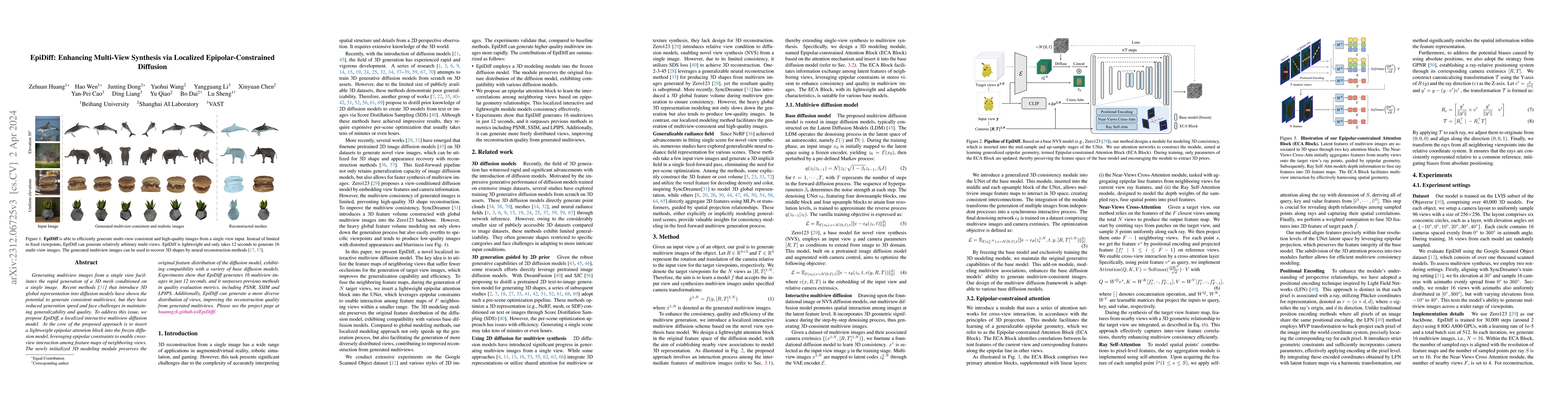 Thumbnail for EpiDiff: Enhancing Multi-View Synthesis via Localized
  Epipolar-Constrained Diffusion