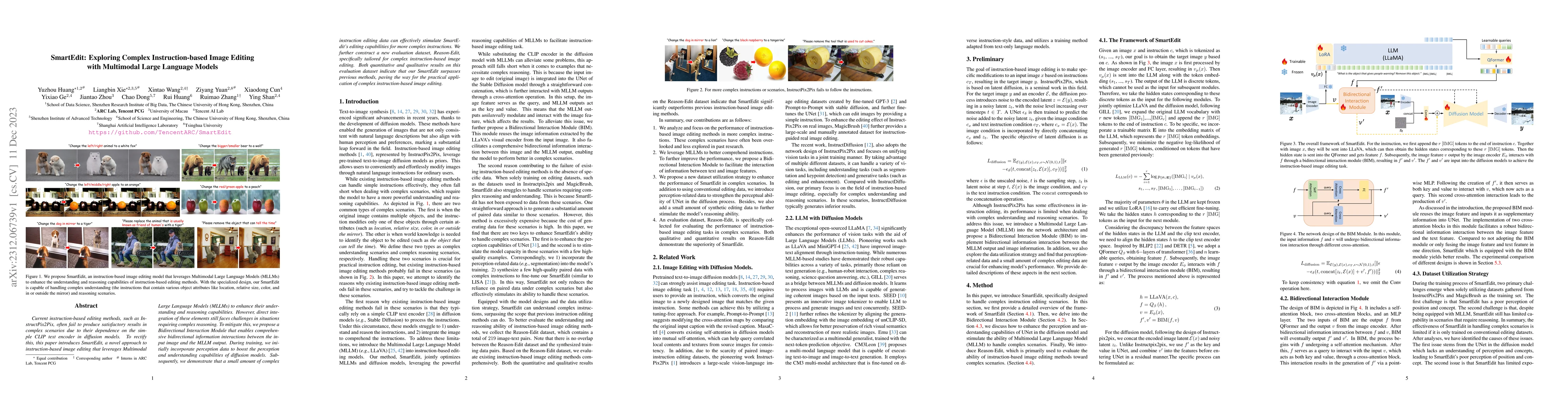 Thumbnail for SmartEdit: Exploring Complex Instruction-based Image Editing with
  Multimodal Large Language Models