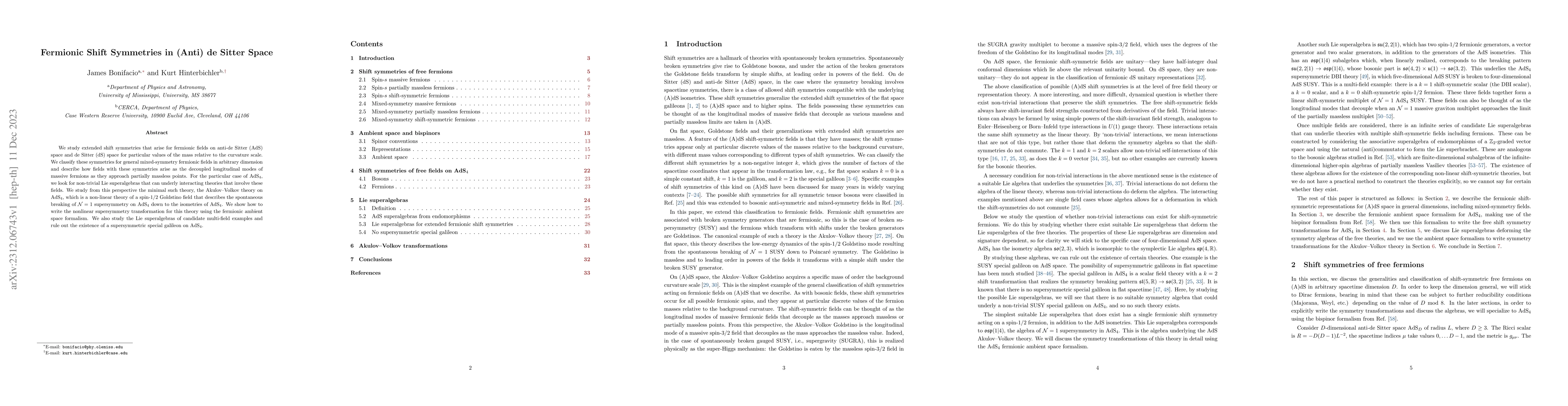 Thumbnail for Fermionic Shift Symmetries in (Anti) de Sitter Space