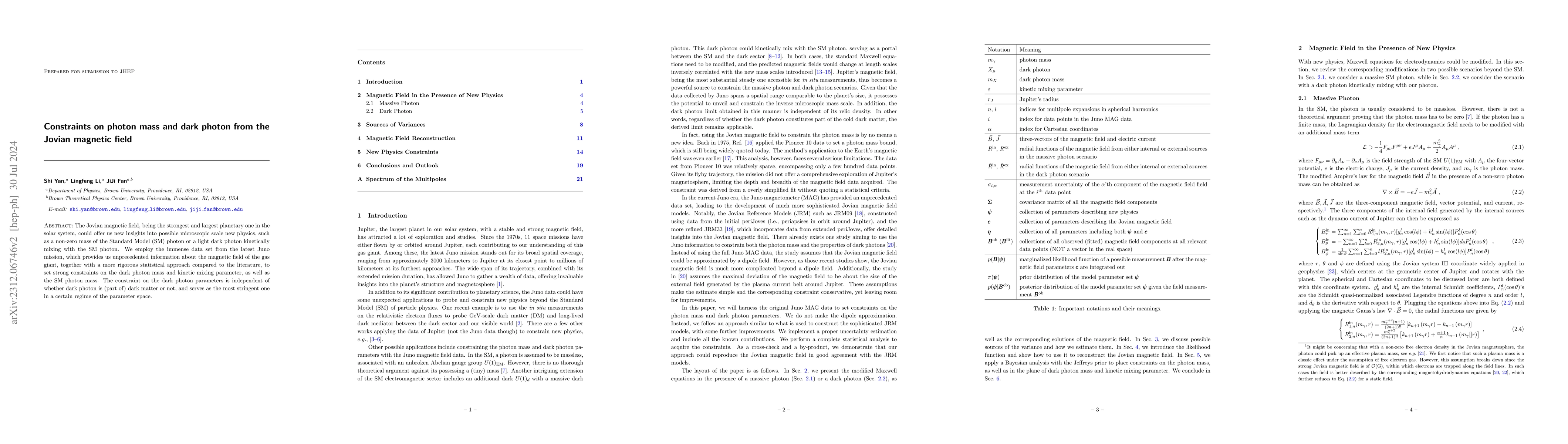 Thumbnail for Constraints on photon mass and dark photon from the Jovian magnetic
  field