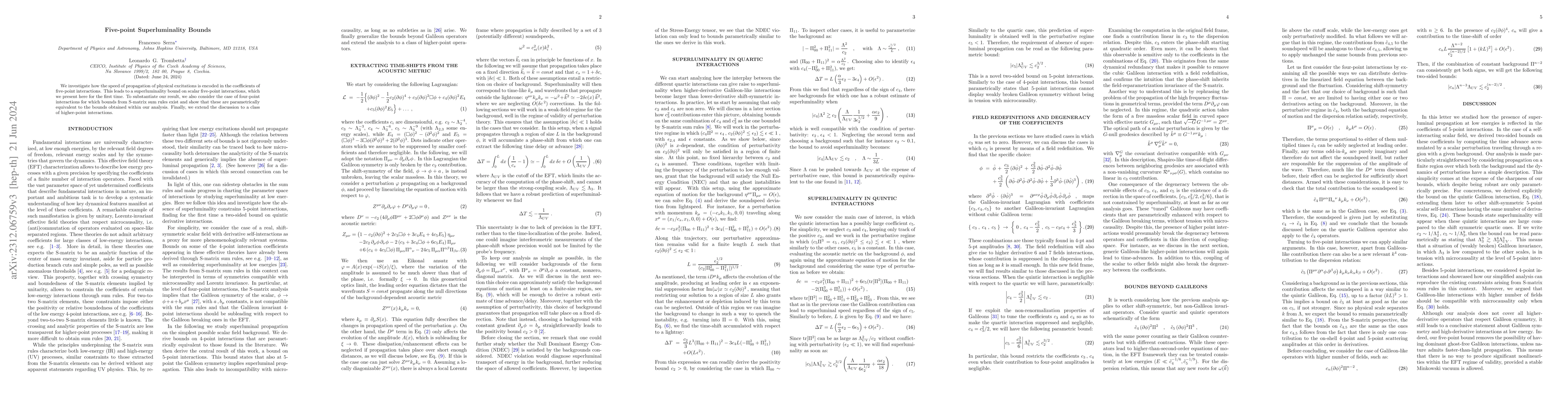 Thumbnail for Five-point Superluminality Bounds