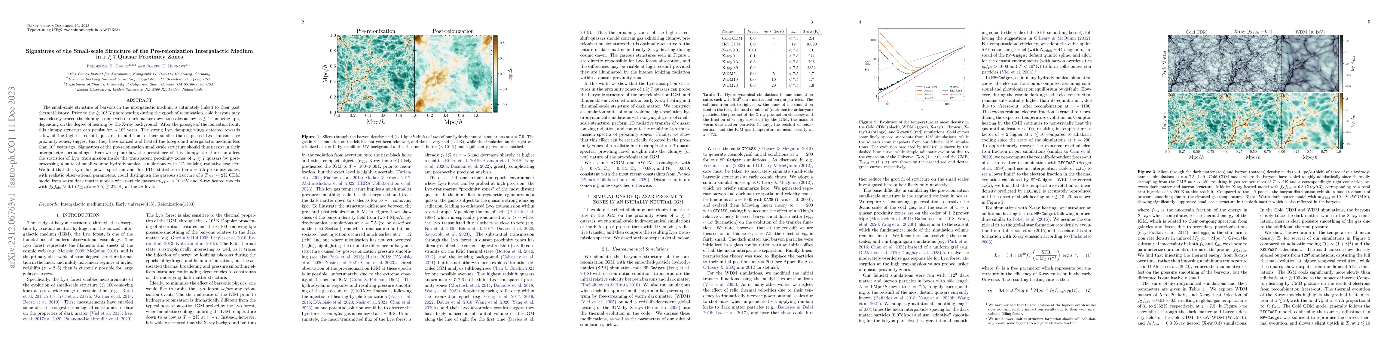 Thumbnail for Signatures of Small-scale Structure of the Pre-reionization
  Intergalactic Medium in $z\gtrsim7$ Quasar Proximity Zones