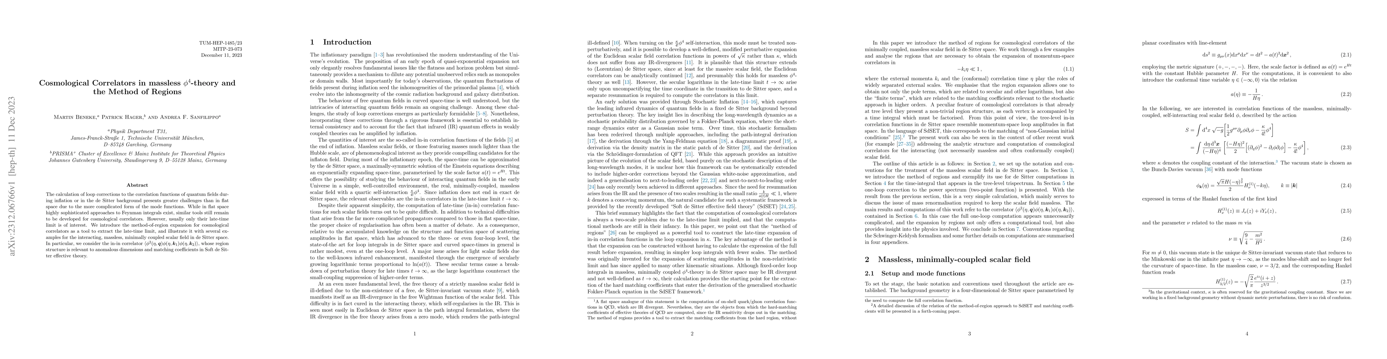 Thumbnail for Cosmological Correlators in massless ${\phi}^4$-theory and the Method of
  Regions