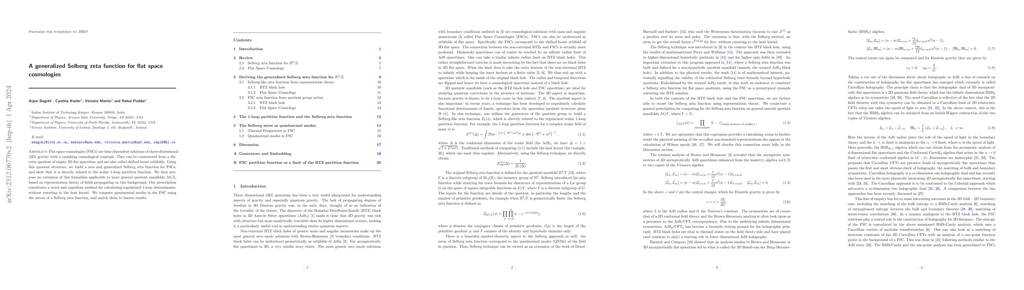 Thumbnail for A generalized Selberg zeta function for flat space cosmologies