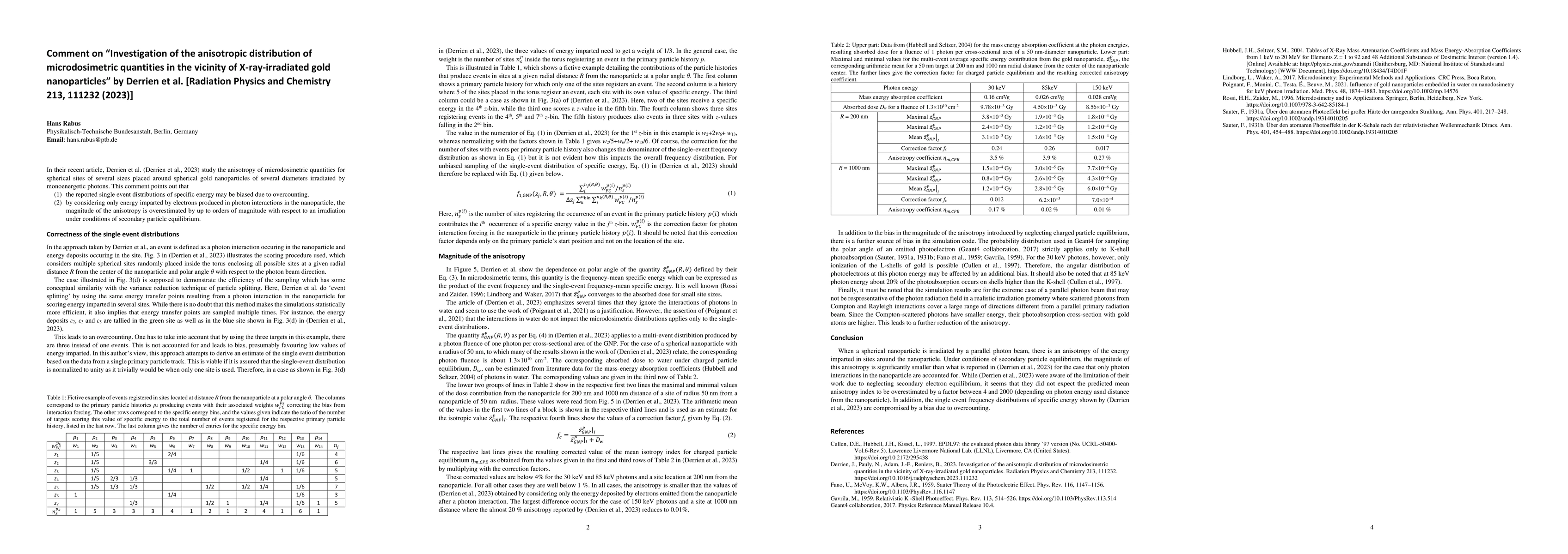 Thumbnail for Comment on "Investigation of the anisotropic distribution of
  microdosimetric quantities in the vicinity of X-ray-irradiated gold
  nanoparticles" by Derrien et al. [Radiation Physics and Chemistry 213, 111232
  (2023)]