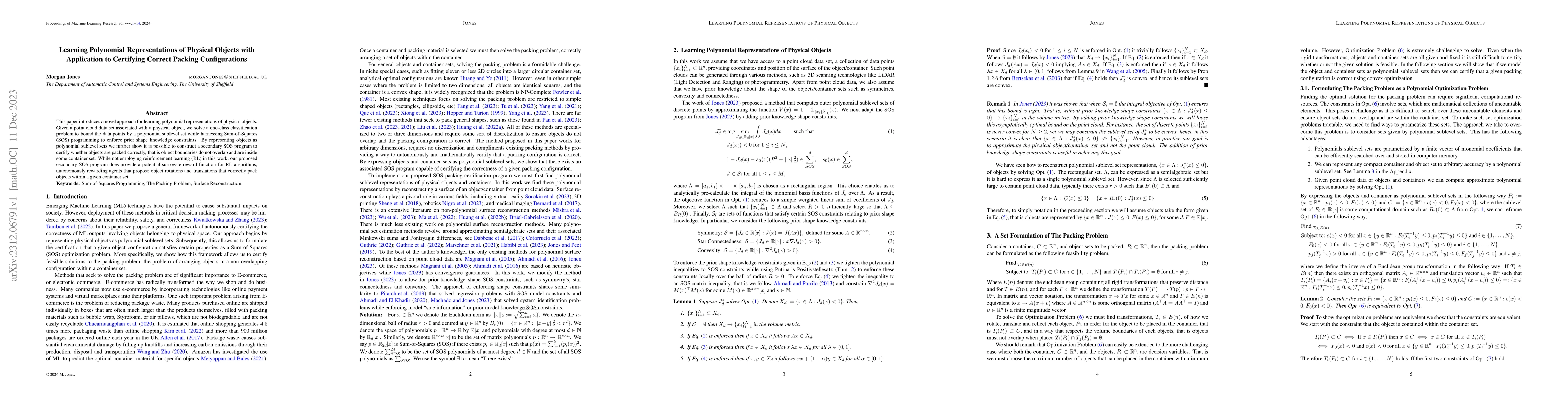 Thumbnail for Learning Polynomial Representations of Physical Objects with Application
  to Certifying Correct Packing Configurations