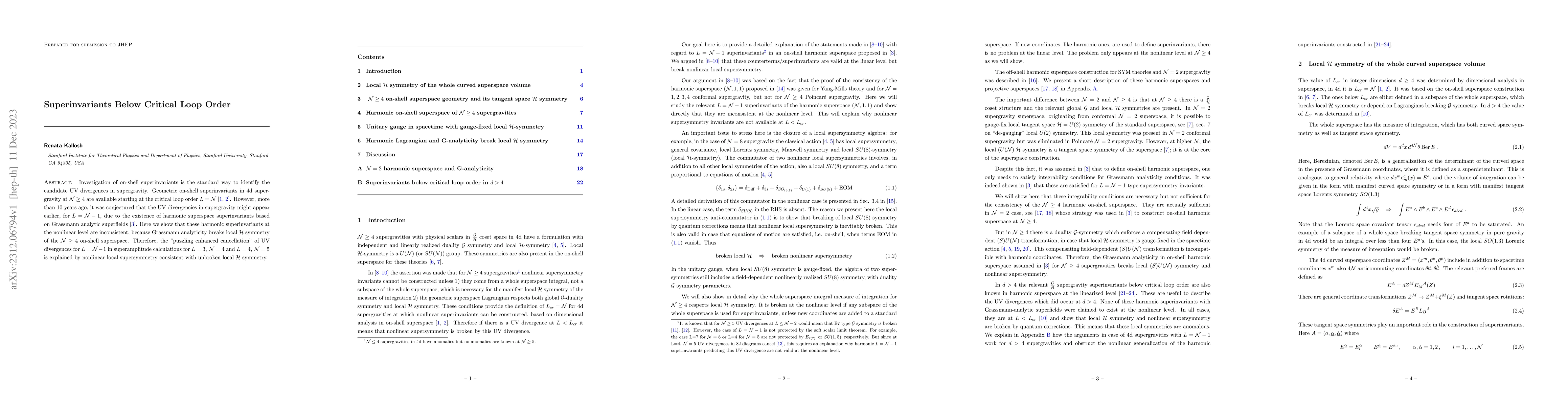Thumbnail for Superinvariants Below Critical Loop Order