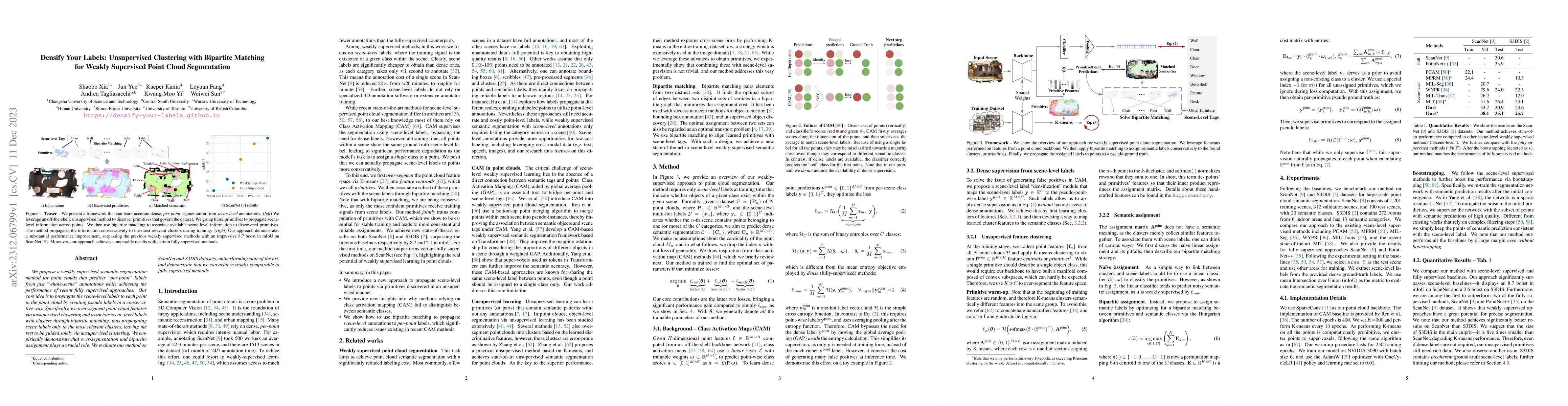 Thumbnail for Densify Your Labels: Unsupervised Clustering with Bipartite Matching for
  Weakly Supervised Point Cloud Segmentation