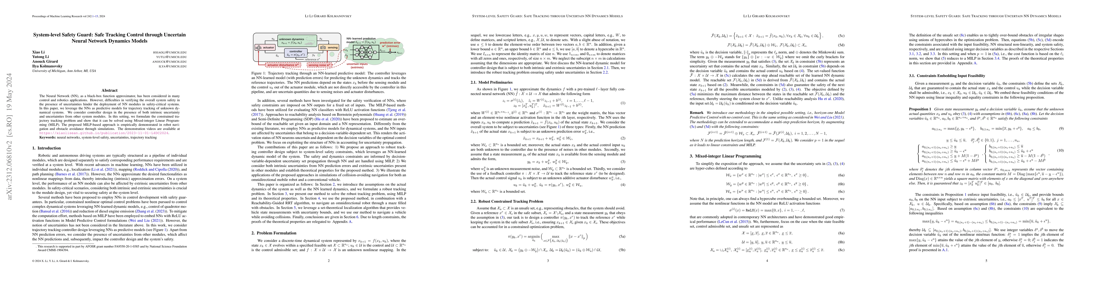 Thumbnail for System-level Safety Guard: Safe Tracking Control through Uncertain
  Neural Network Dynamics Models