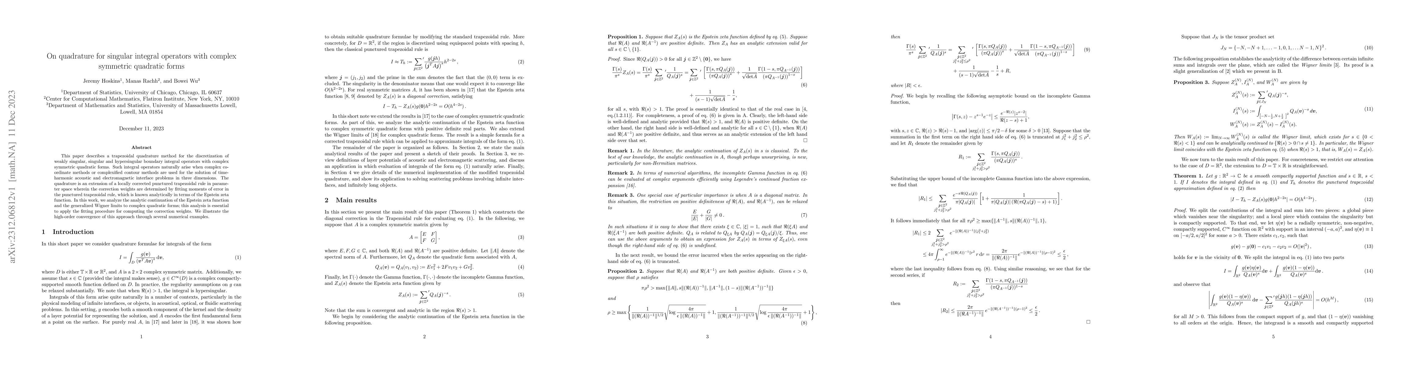 Thumbnail for On quadrature for singular integral operators with complex symmetric
  quadratic forms