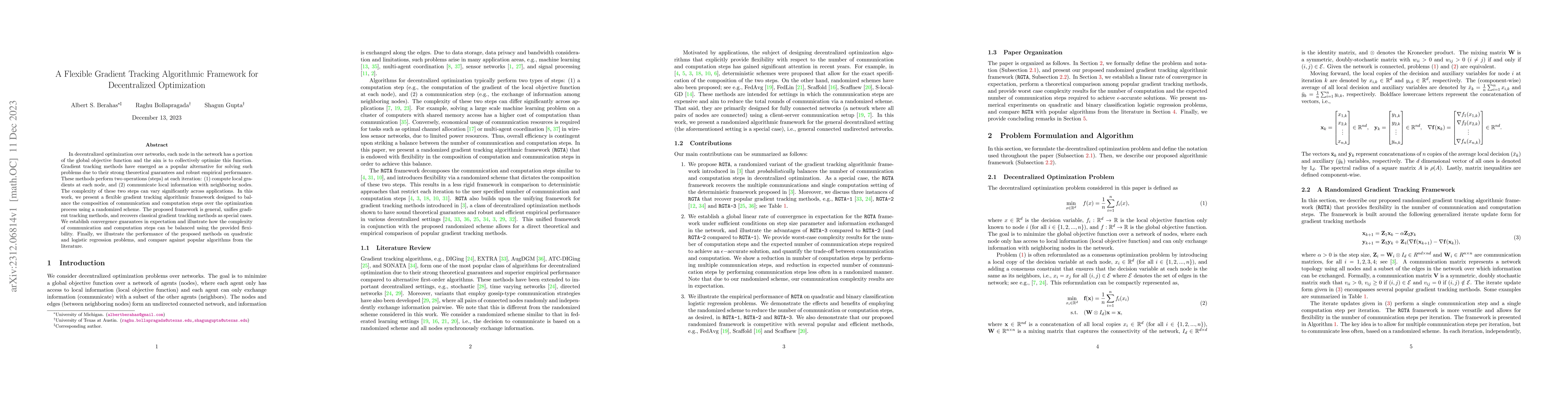 Thumbnail for A Flexible Gradient Tracking Algorithmic Framework for Decentralized
  Optimization