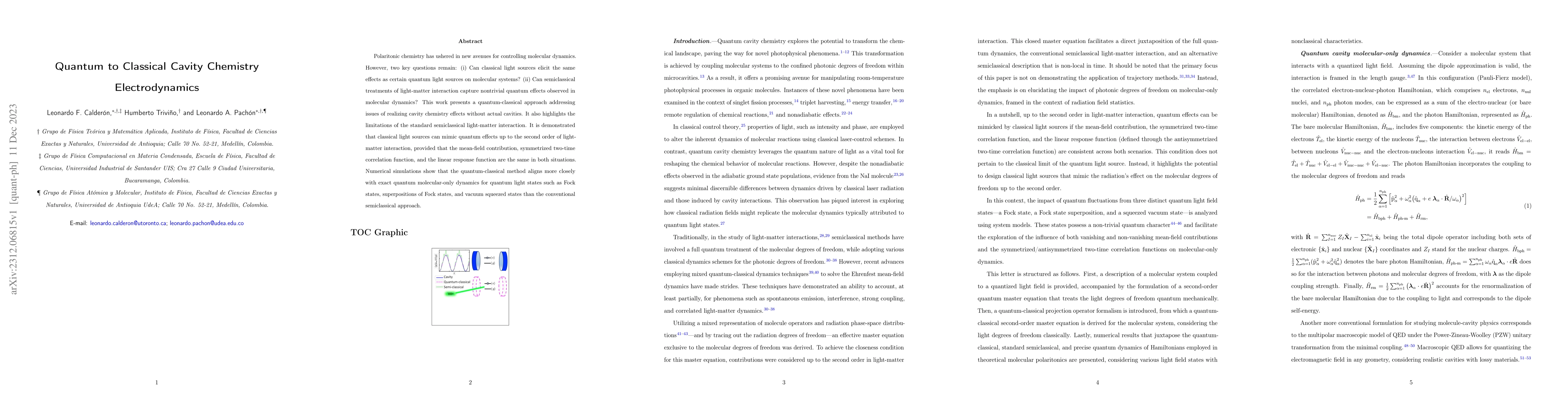 Thumbnail for Quantum to Classical Cavity Chemistry Electrodynamics