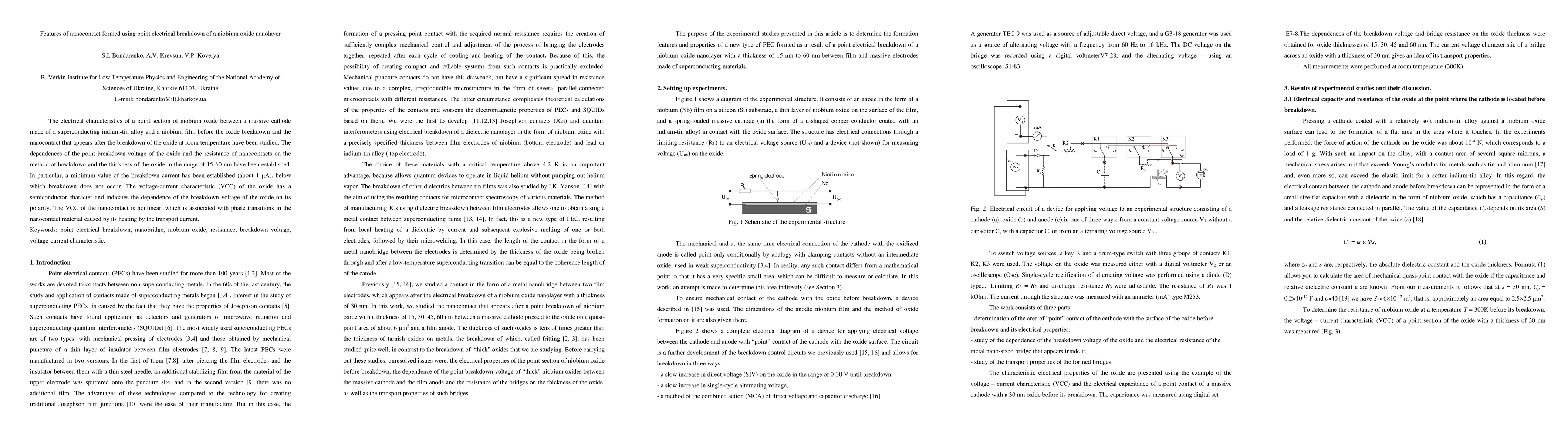 Thumbnail for Features of nanocontact formed using point electrical breakdown of a
  niobium oxide nanolayer