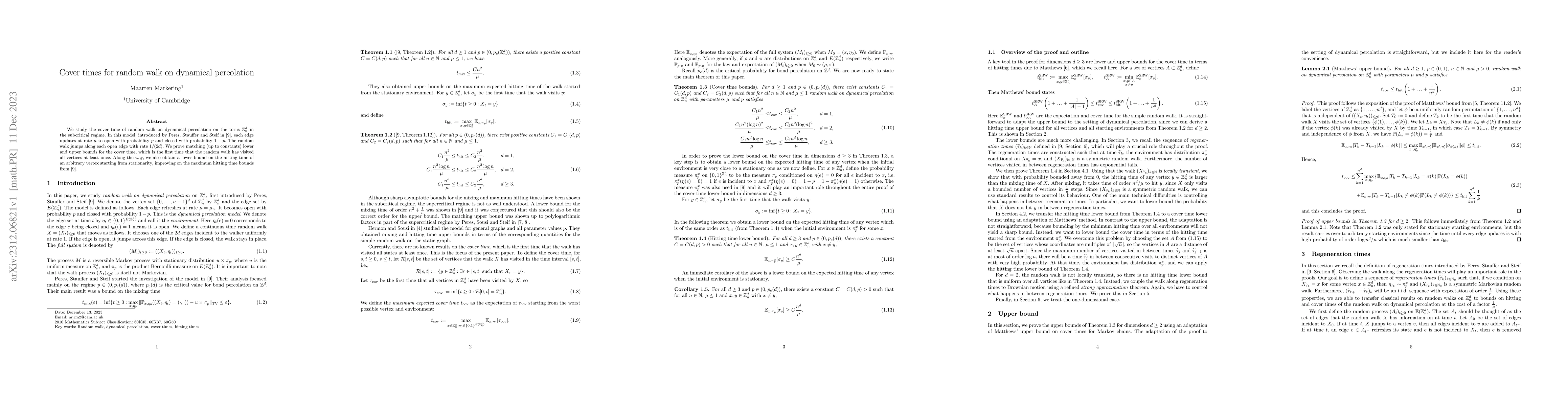 Thumbnail for Cover times for random walk on dynamical percolation