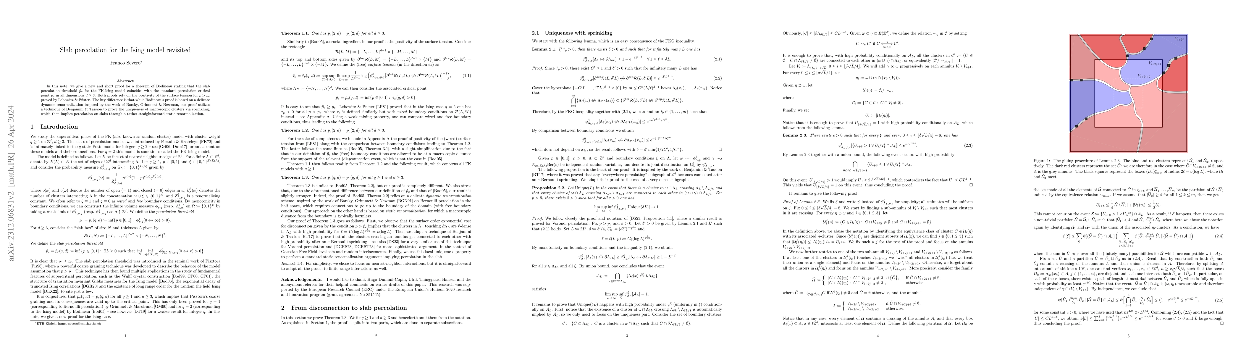 Thumbnail for Slab percolation for the Ising model revisited