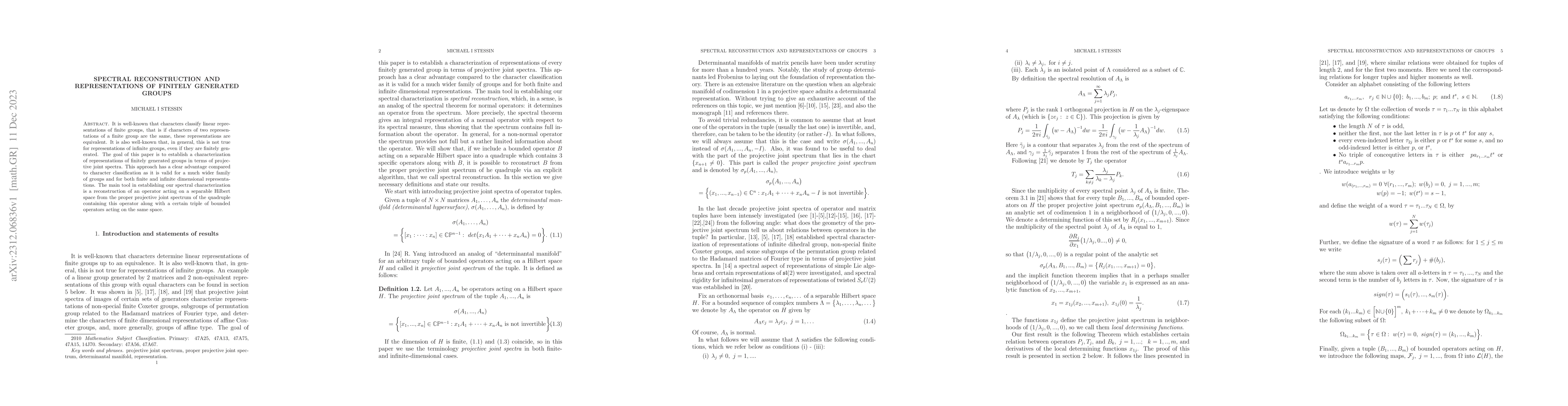 Thumbnail for Spectral reconstruction and representations of finitely generated groups