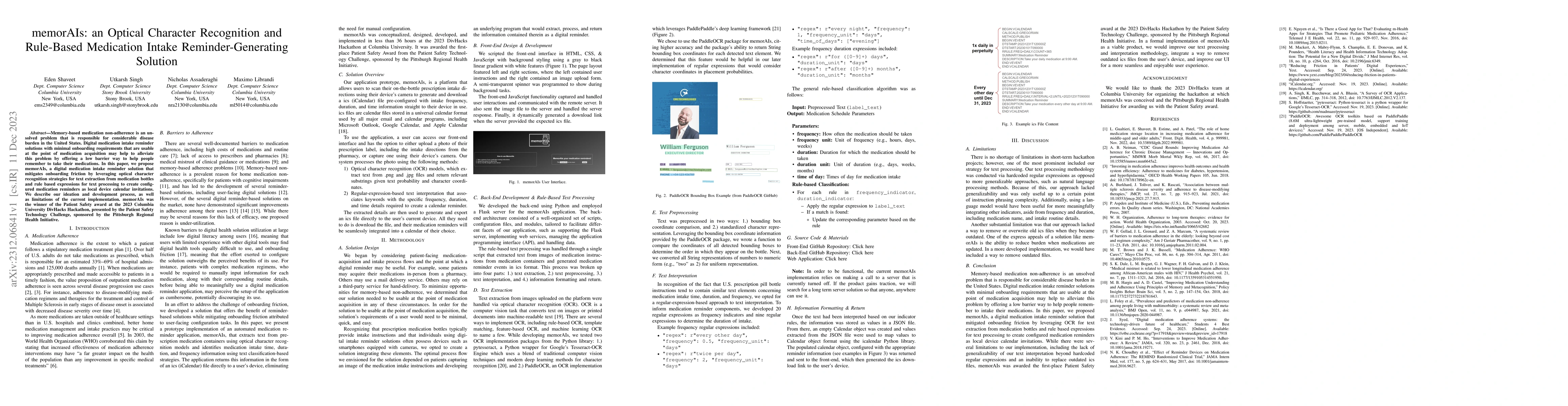 Thumbnail for memorAIs: an Optical Character Recognition and Rule-Based Medication
  Intake Reminder-Generating Solution