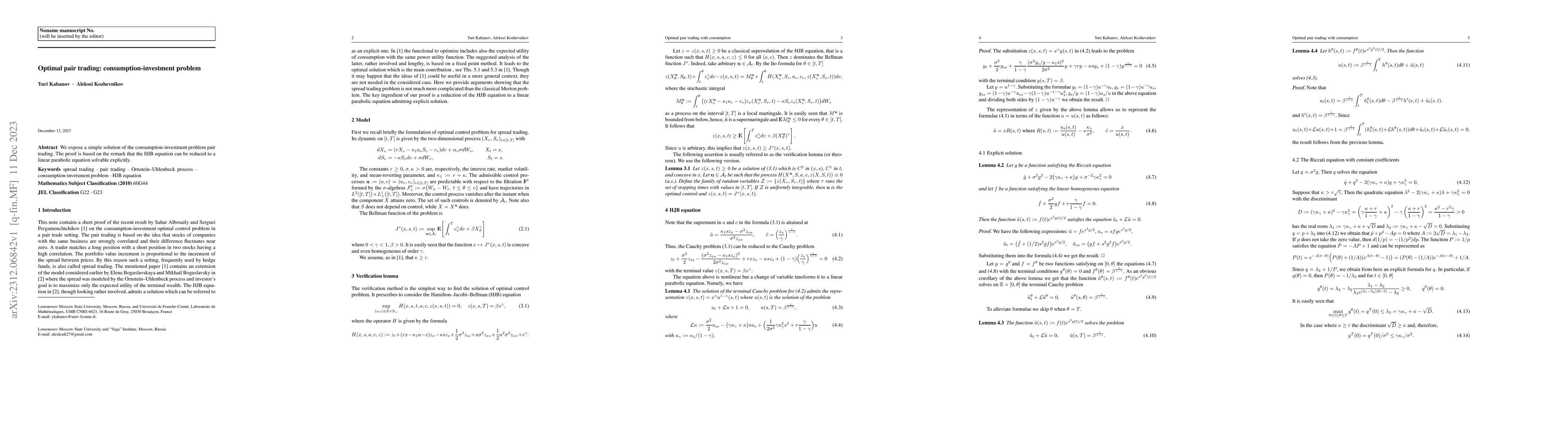 Thumbnail for Optimal pair trading: consumption-investment problem