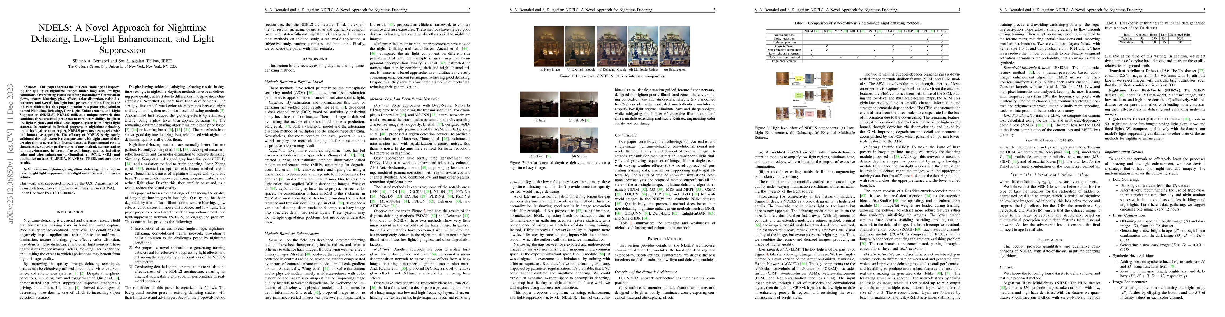 Thumbnail for NDELS: A Novel Approach for Nighttime Dehazing, Low-Light Enhancement,
  and Light Suppression