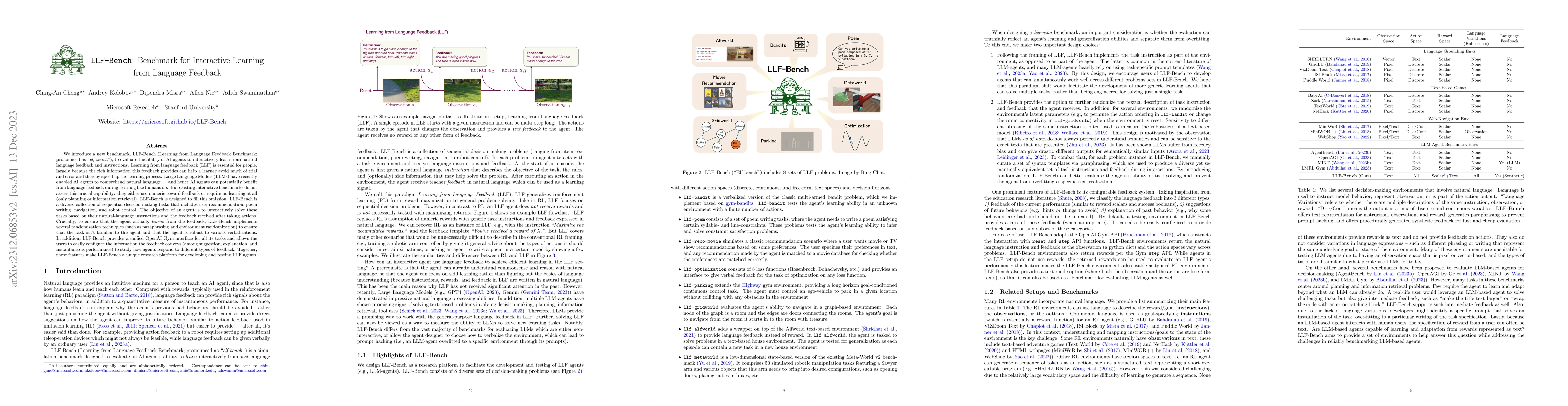 Thumbnail for LLF-Bench: Benchmark for Interactive Learning from Language Feedback
