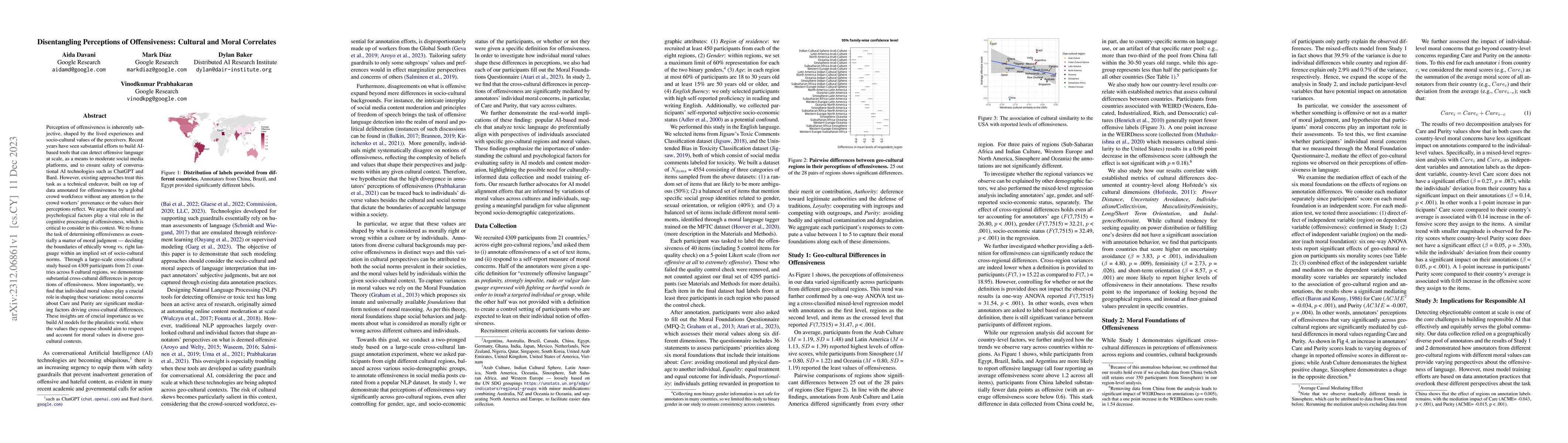 Thumbnail for Disentangling Perceptions of Offensiveness: Cultural and Moral
  Correlates