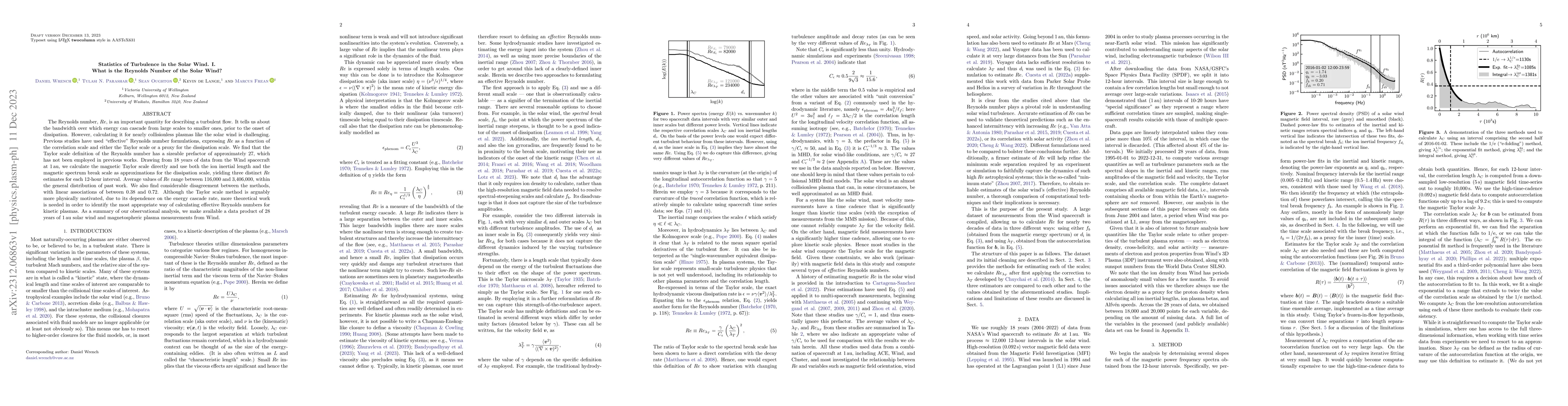 Thumbnail for Statistics of Turbulence in the Solar Wind. I. What is the Reynolds
  Number of the Solar Wind?