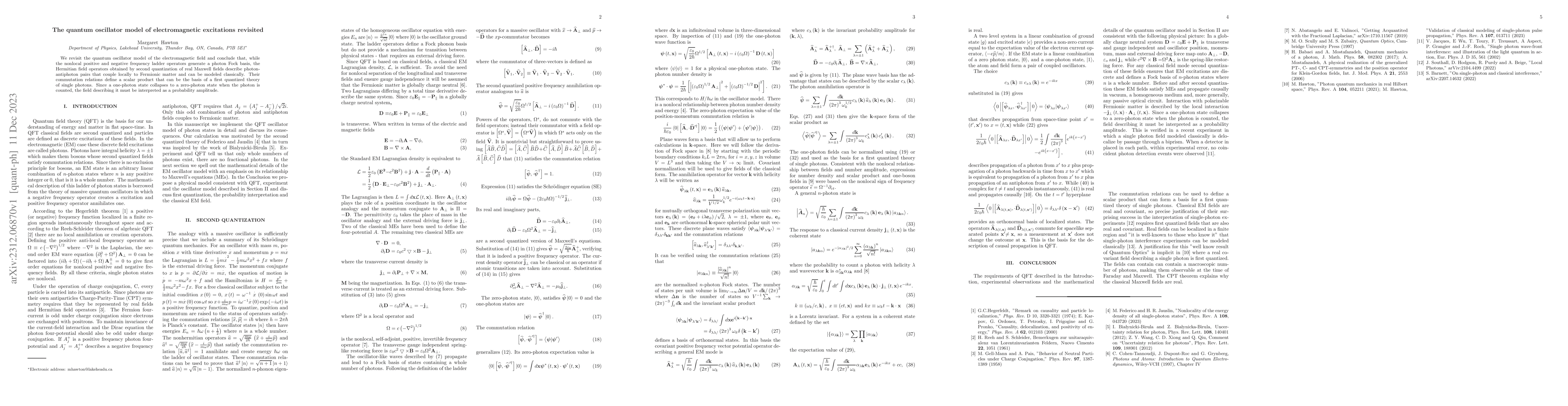 Thumbnail for The quantum oscillator model of electromagnetic excitations revisited