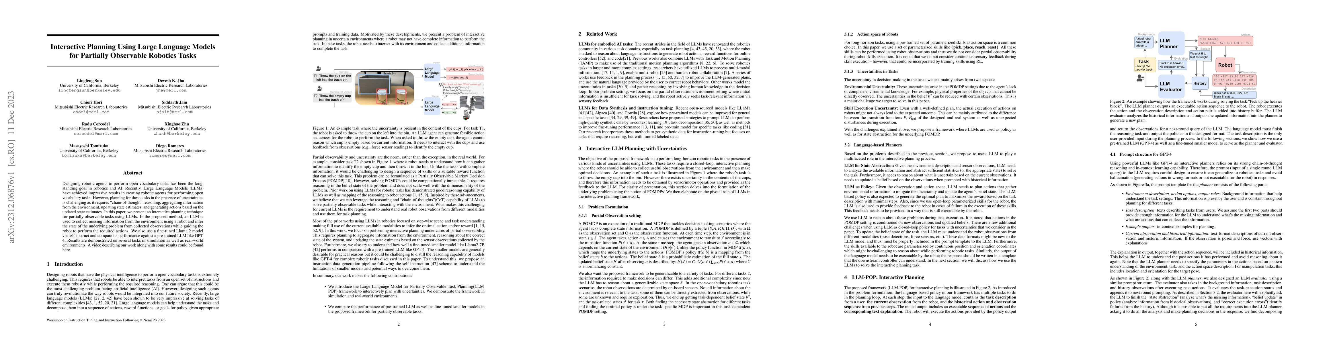 Thumbnail for Interactive Planning Using Large Language Models for Partially
  Observable Robotics Tasks