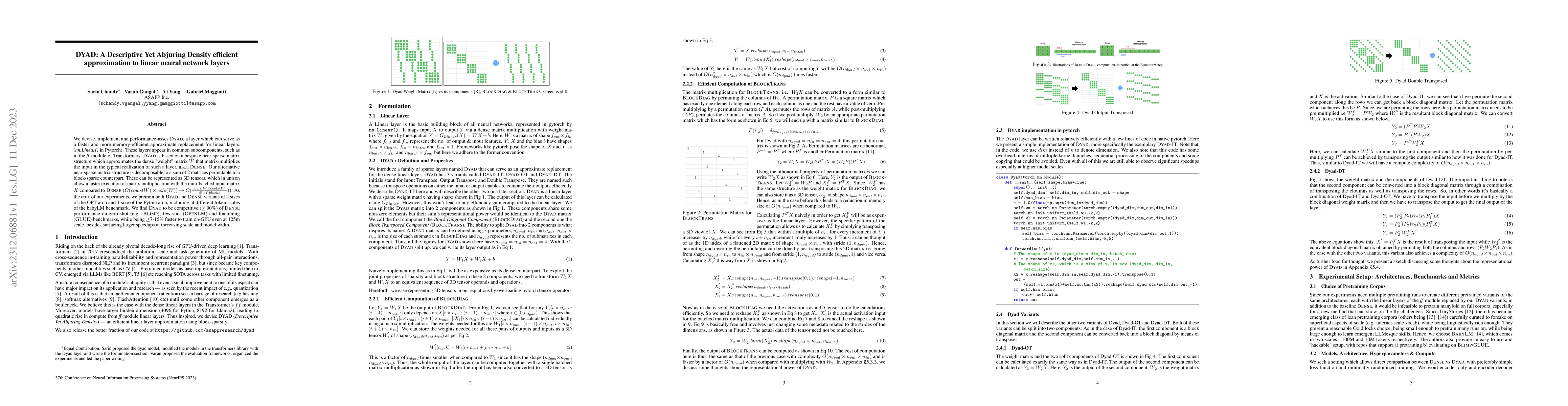 Thumbnail for DYAD: A Descriptive Yet Abjuring Density efficient approximation to
  linear neural network layers